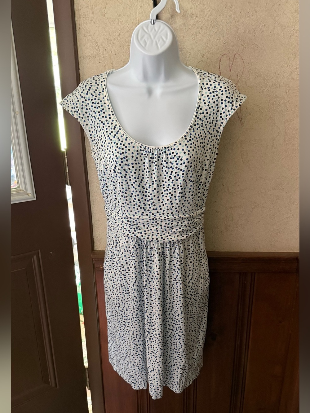 Boden Blue Dots White Dress Size 6R 6